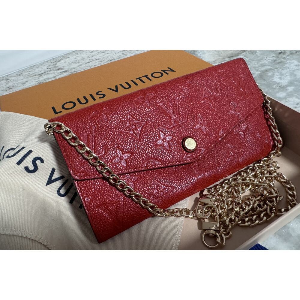 Auth. Louis Vuitton Monogram Red Empreinte Curieuse Long Wallet Box Dust Bag